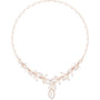 Rose gold diamond floral V-necklace with teardrop and round stones, central drop