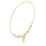 V-shape round diamond floral necklace with pear-drop motifs, yellow gold.