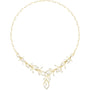 V-shape round diamond floral necklace with teardrop accents, yellow gold.