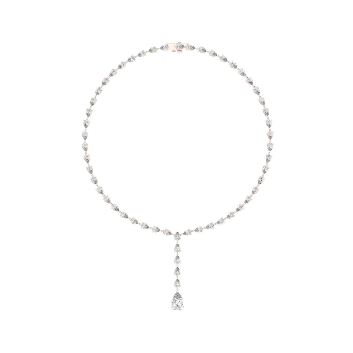 Pear diamond necklace with pear-cut stones and dangling teardrop pendant