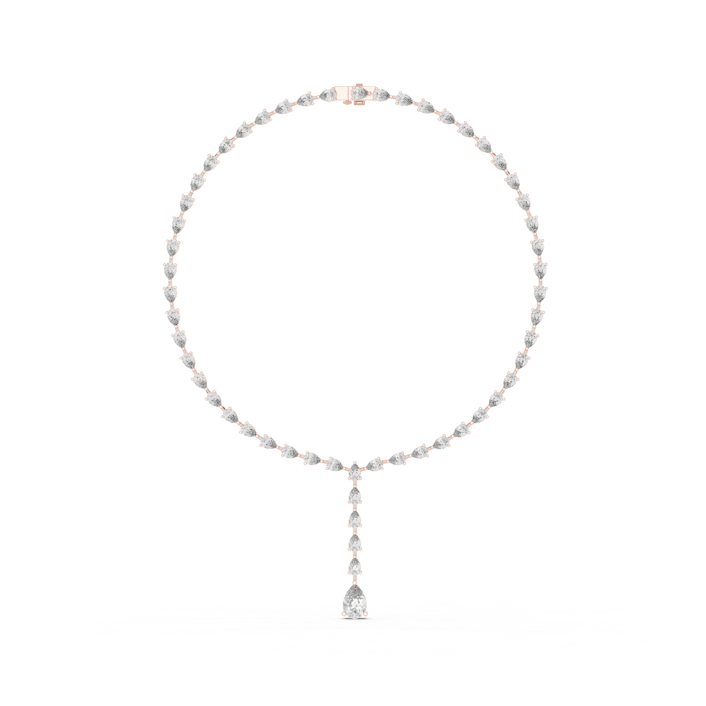 Pear diamond necklace with pear-cut stones and dangling teardrop pendant