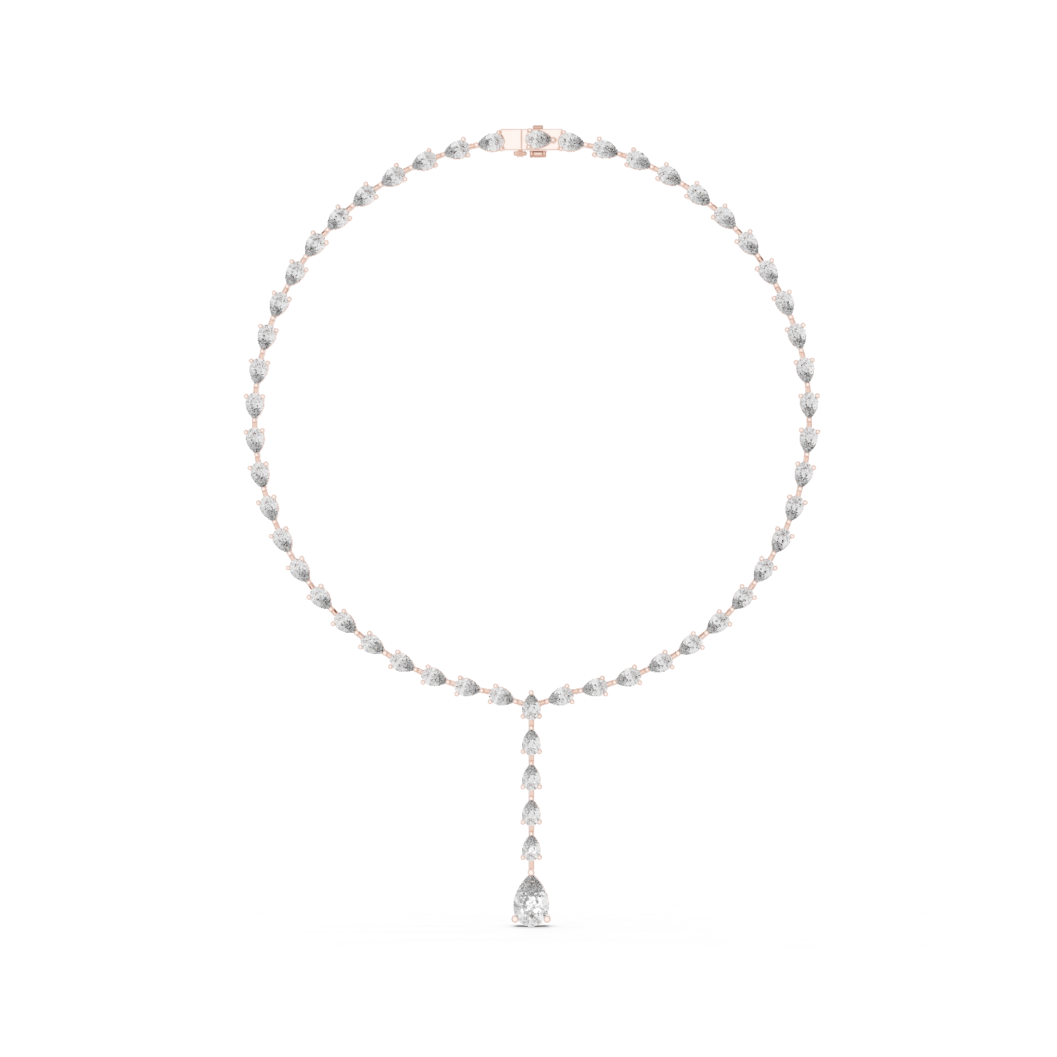 Pear diamond necklace with pear-cut stones and dangling teardrop pendant