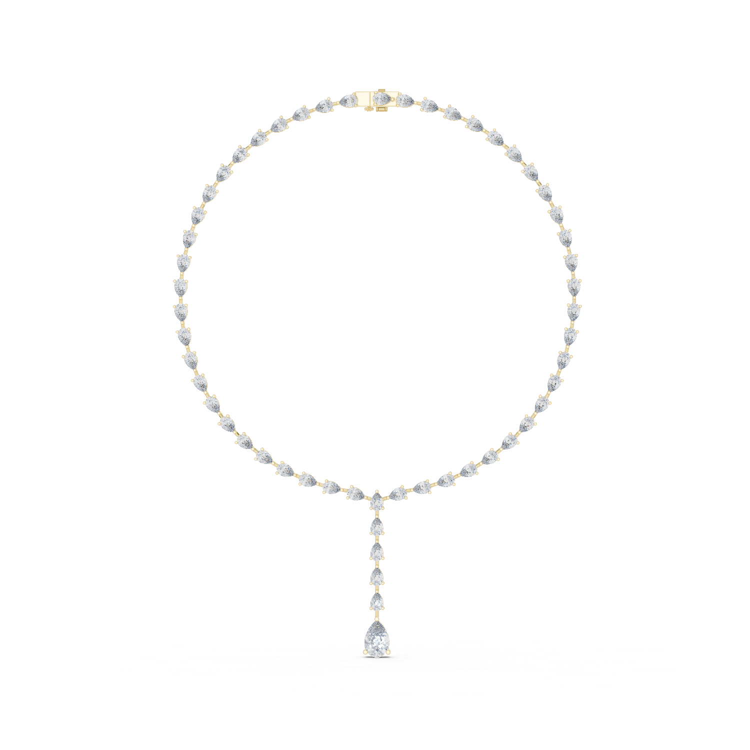 Pear diamond necklace in rose gold with pear-cut stones and dangling teardrop pendant