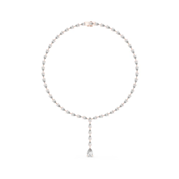 Pear diamond necklace with pear-cut stones and dangling teardrop pendant