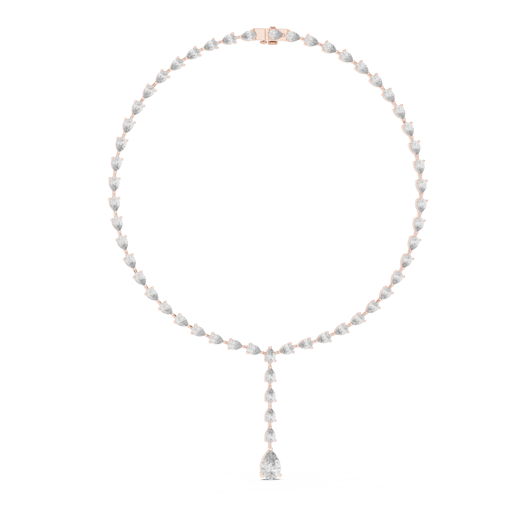 Pear diamond necklace in rose gold with pear-cut stones and teardrop pendant