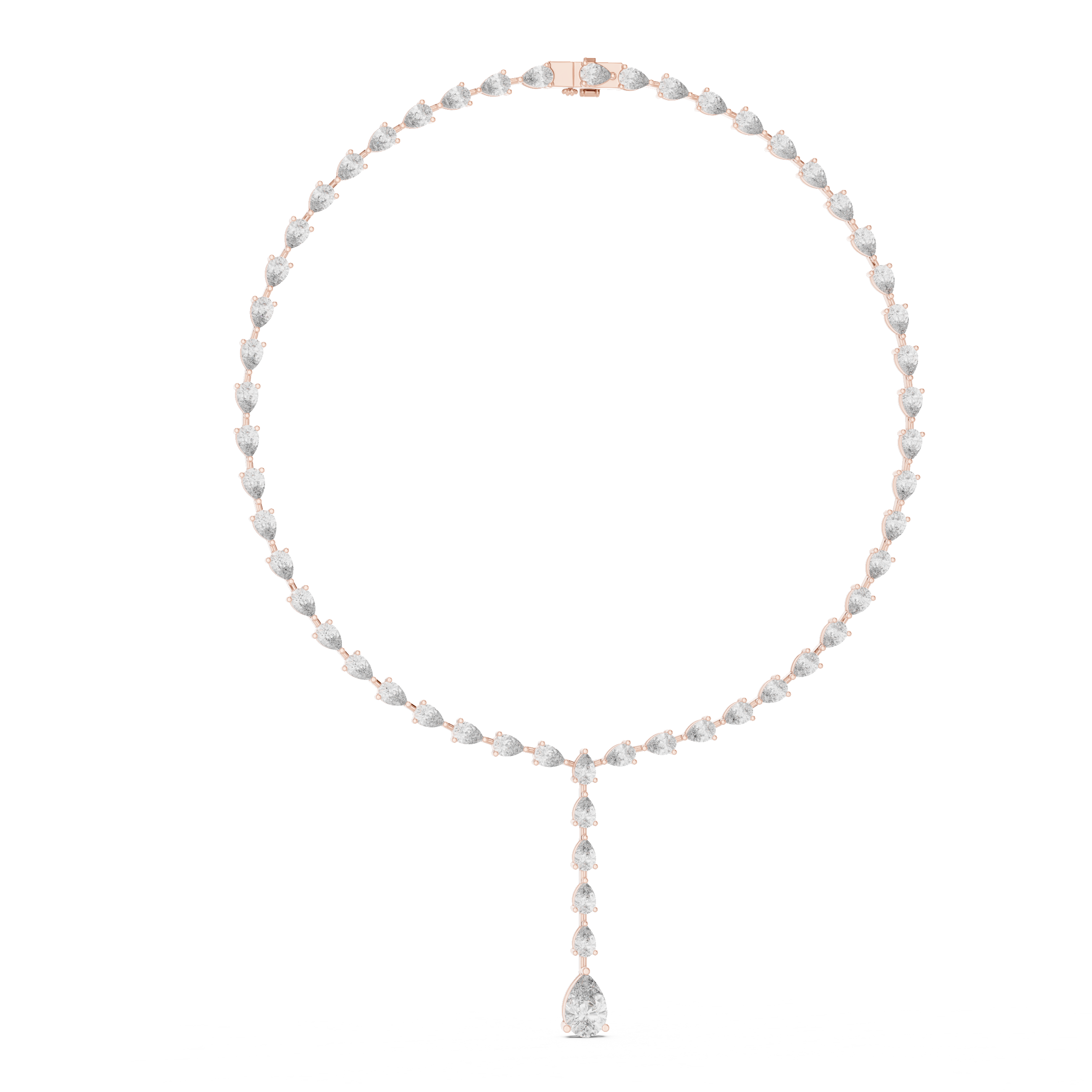 Pear diamond necklace in rose gold with pear-cut stones and teardrop pendant