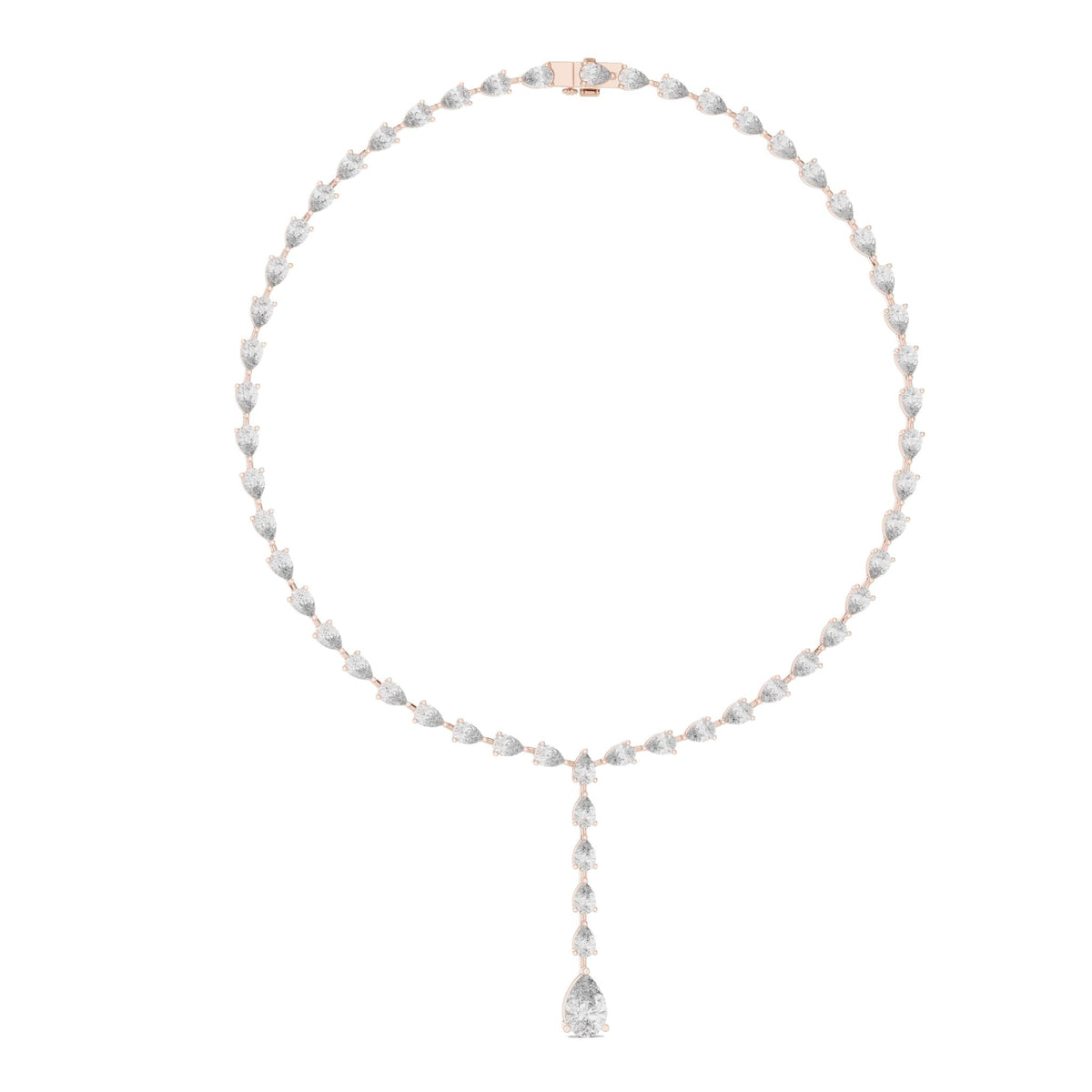 Pear diamond necklace in rose gold with pear-cut stones and teardrop pendant