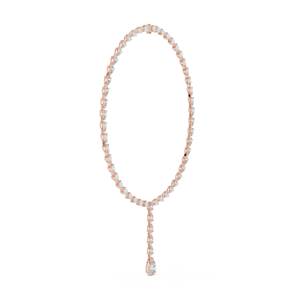 Pear diamond tennis necklace on stand, rose-gold tone settings