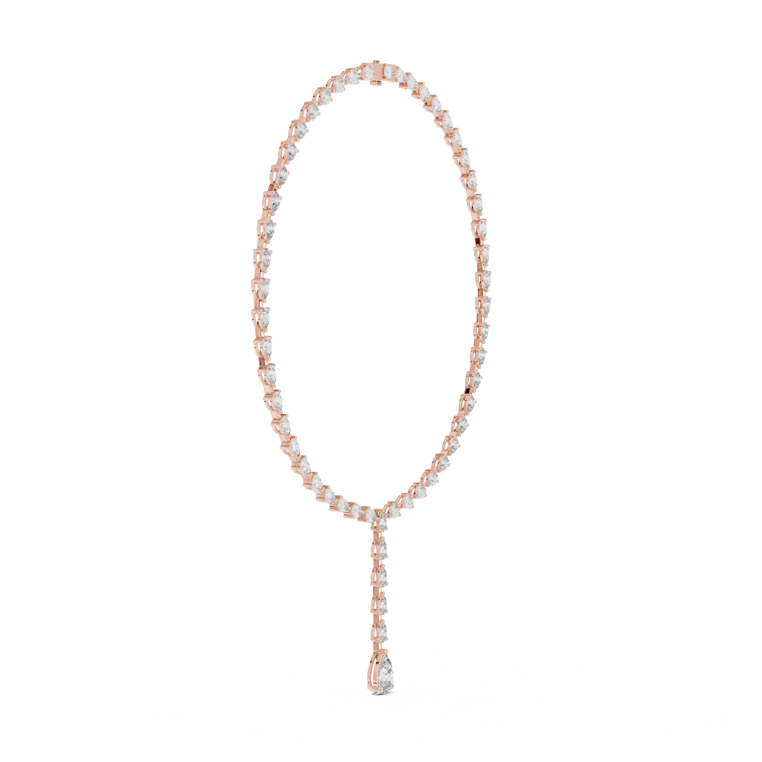 Pear diamond tennis necklace on stand, rose-gold tone settings