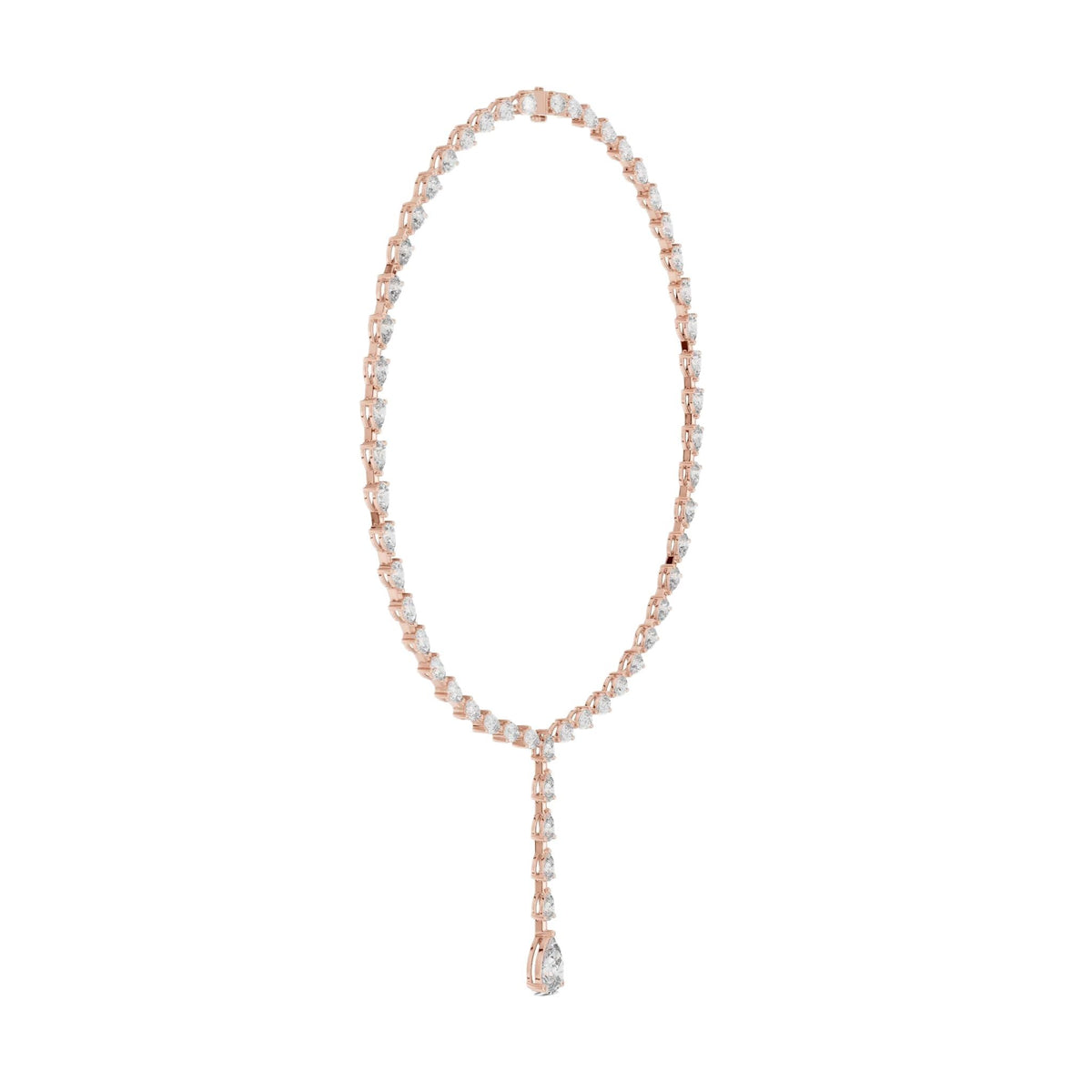 Pear diamond tennis necklace on stand, rose-gold tone settings