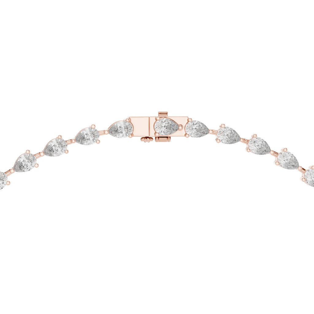 Pear diamond tennis necklace with bar clasp, rose-gold tone metal