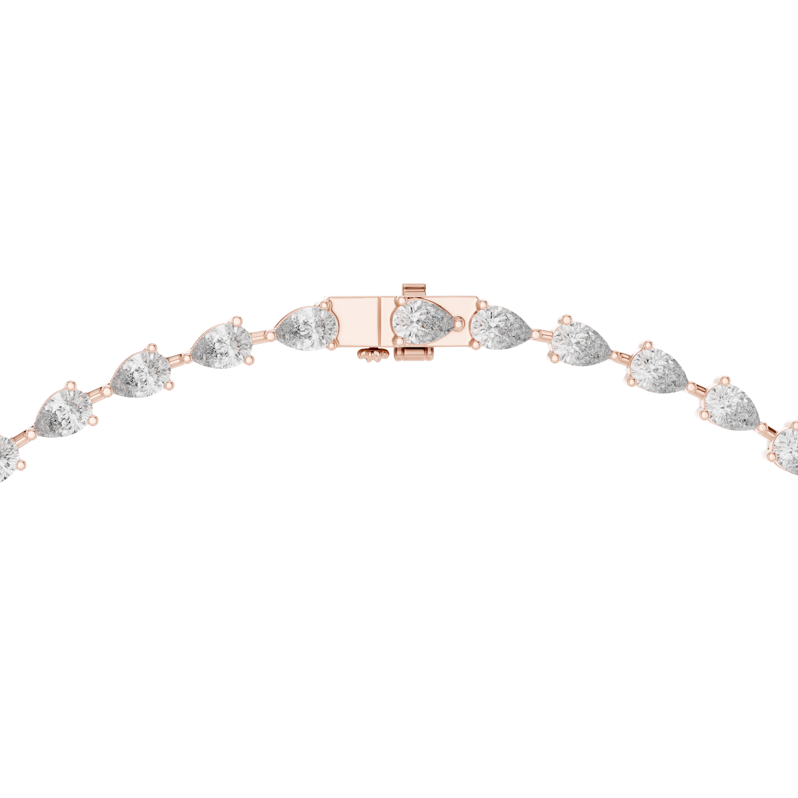 Pear diamond tennis necklace with bar clasp, rose-gold tone metal