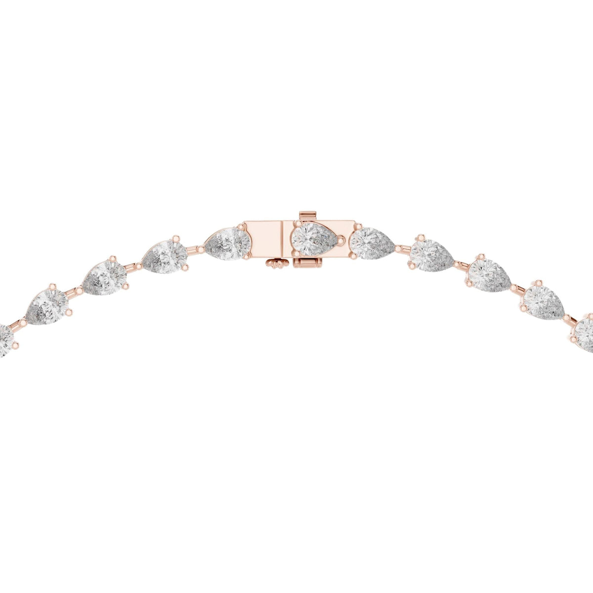 Pear diamond tennis necklace with bar clasp, rose-gold tone metal