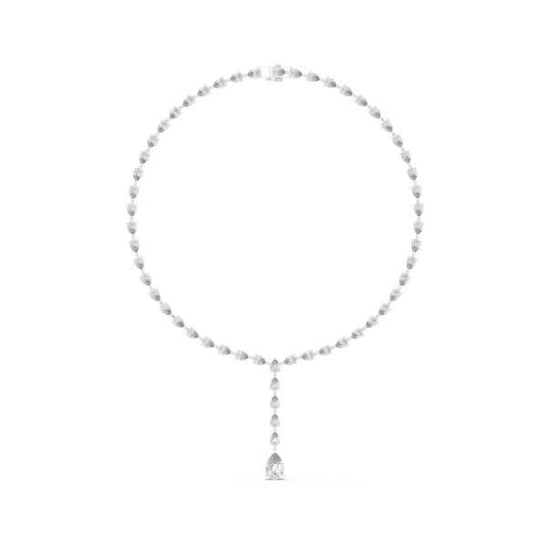 Pear diamond necklace with pear-cut stones and dangling teardrop pendant