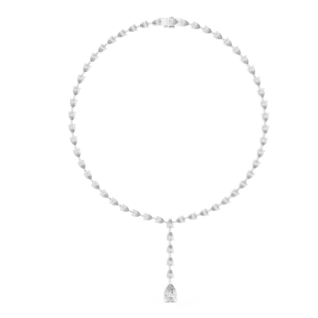 Pear diamond tennis necklace with pear links, white metal tone