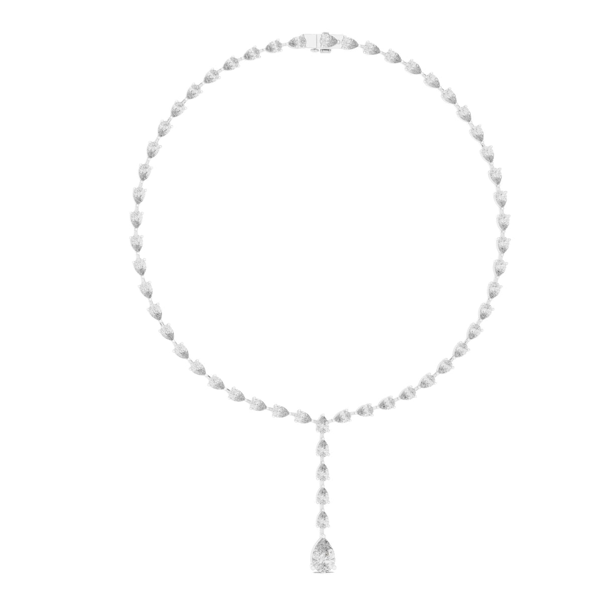 Pear diamond statement necklace with pear-cut stones and dangling pear drop, white gold