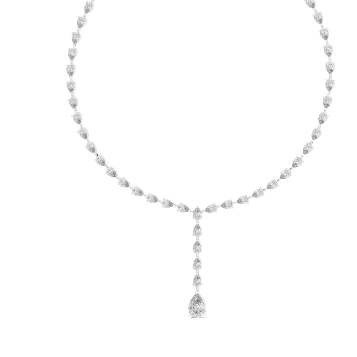 Pear diamond statement necklace with pear-cut stones and central dangling pear drop, white gold