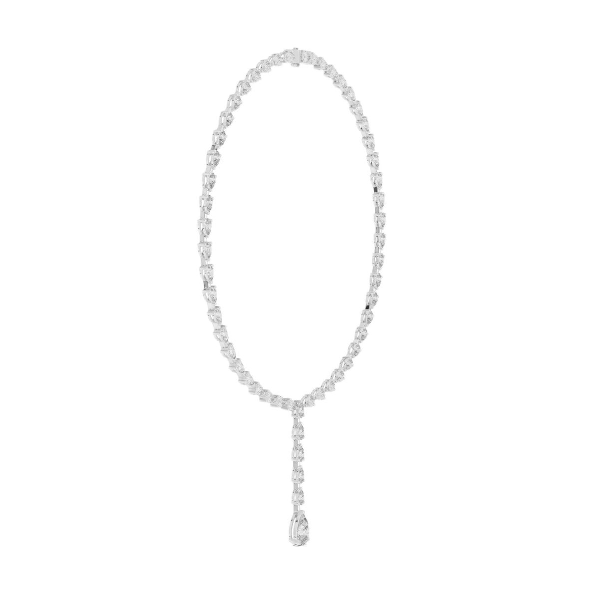 Pear diamond statement necklace with pear-cut stones and solitaire dangling pear drop, white gold