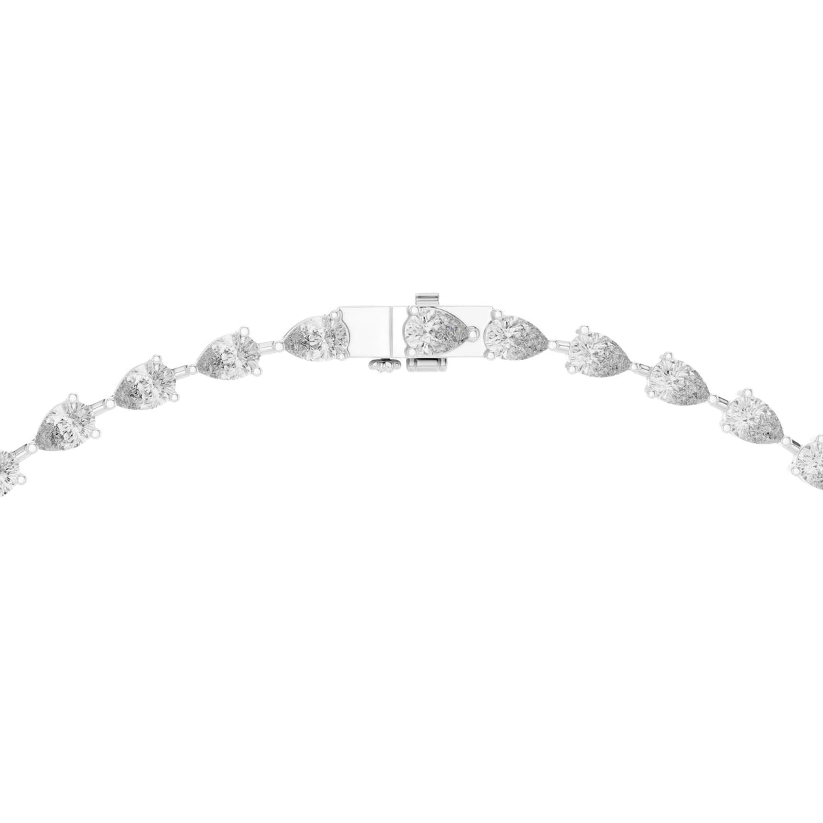 Pear diamond statement necklace with pear-cut stones and bar clasp, white gold