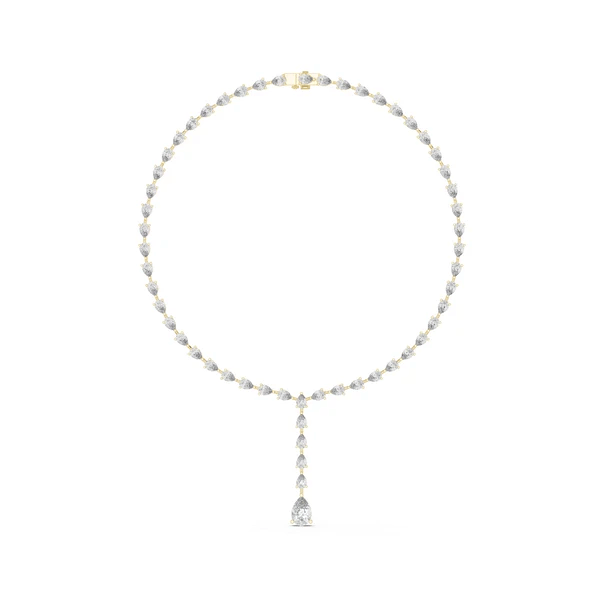Pear diamond necklace with pear-cut stones and dangling teardrop pendant