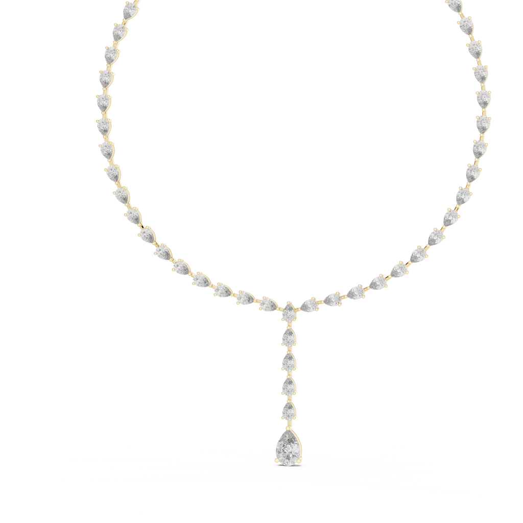 Pear diamond tennis necklace with central drop, yellow-gold tone