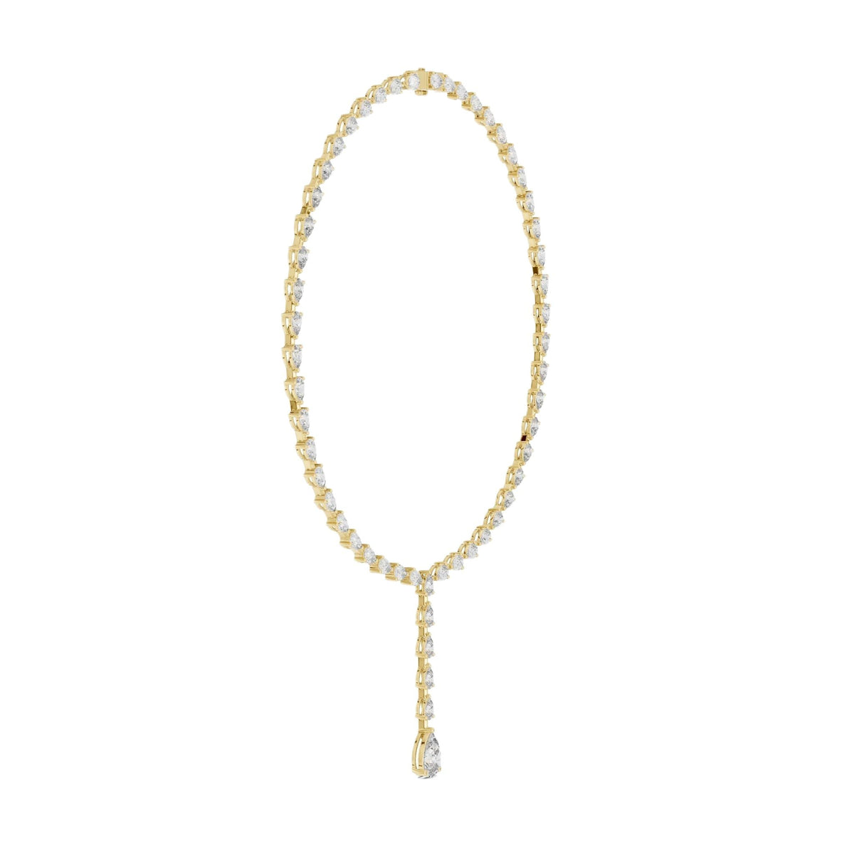 Pear diamond statement necklace with pear-cut stones and central dangling pear drop, yellow gold