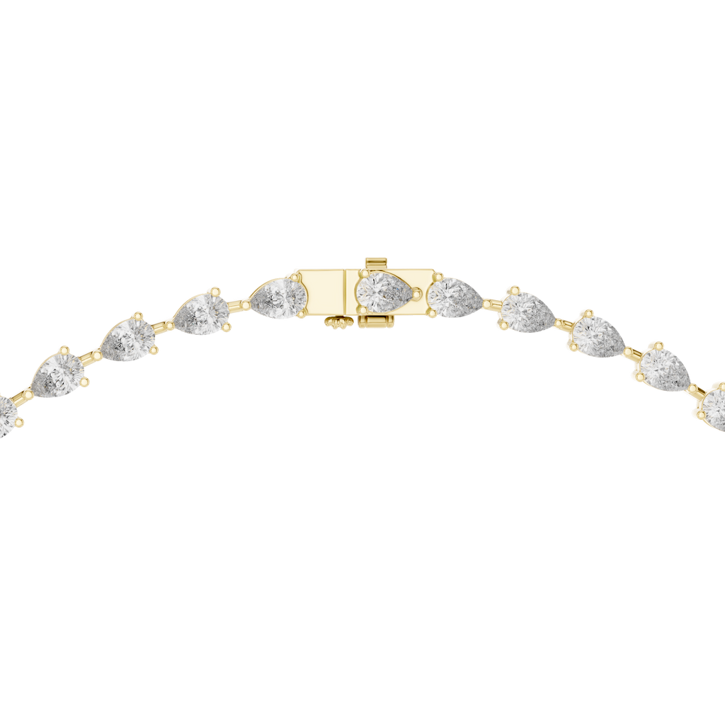 Pear diamond tennis necklace with bar clasp, yellow-gold tone metal