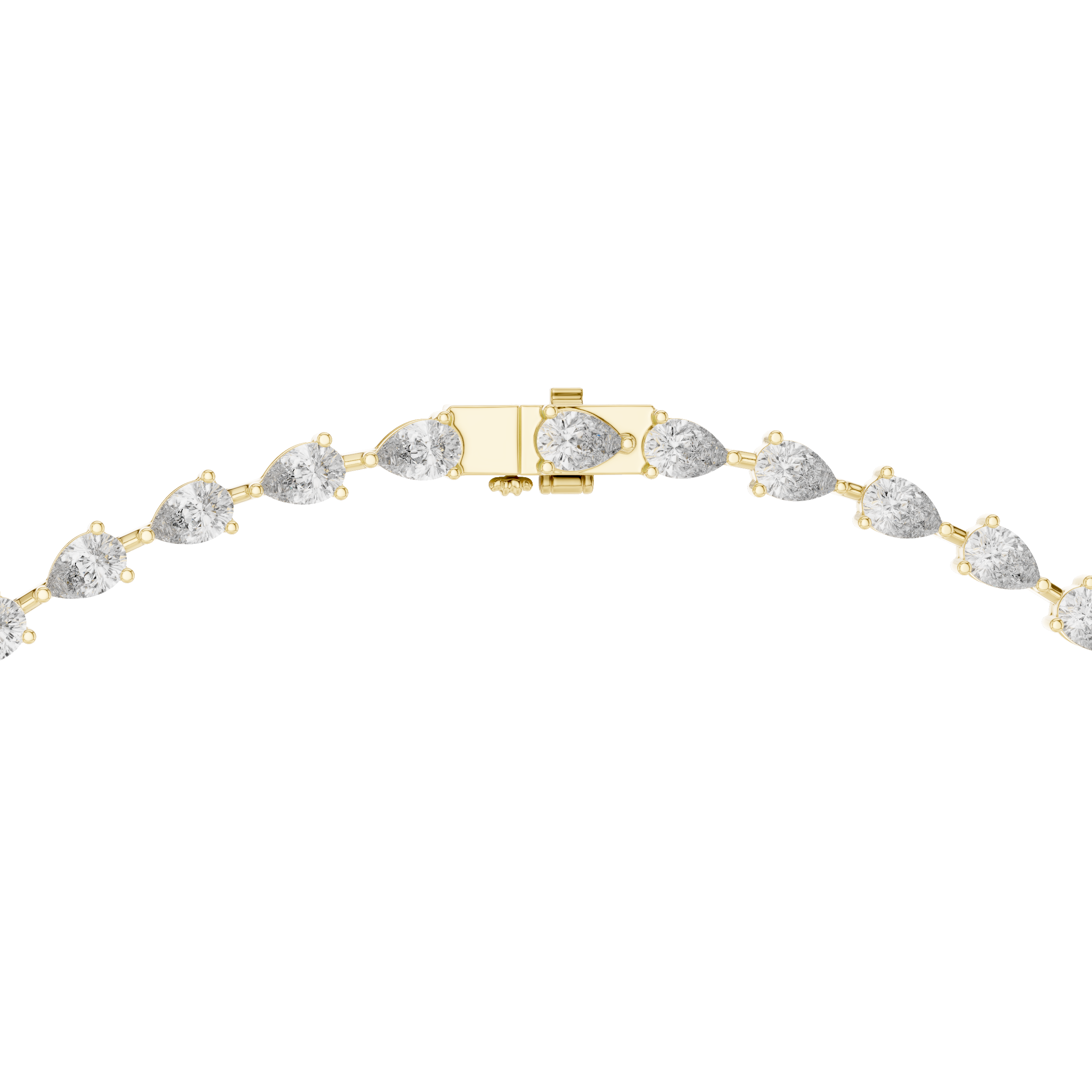 Pear diamond tennis necklace with bar clasp, yellow-gold tone metal