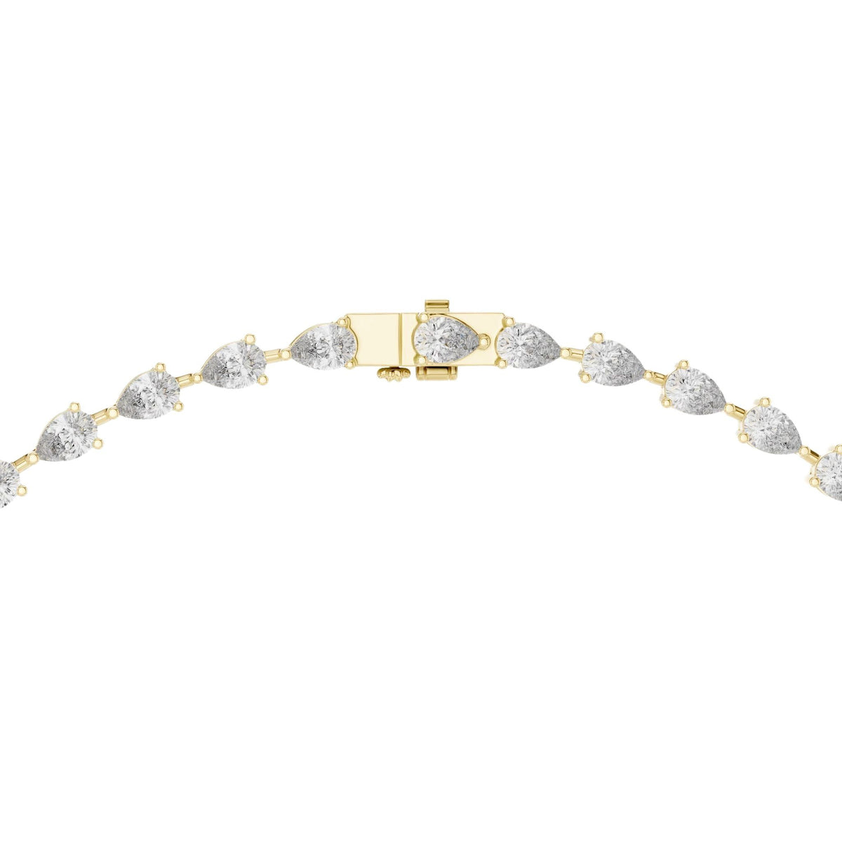 Pear diamond statement necklace with pear-cut stones and bar clasp, yellow gold