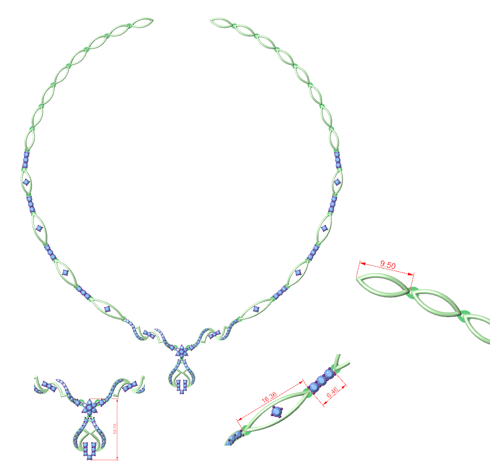 Green and blue gemstone oval-link necklace with floral cluster pendant
