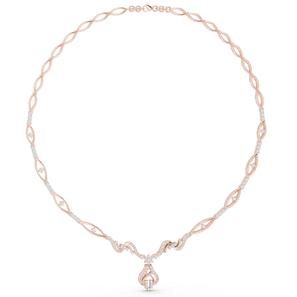 Rose gold oval-link diamond statement necklace with floral cluster pendant