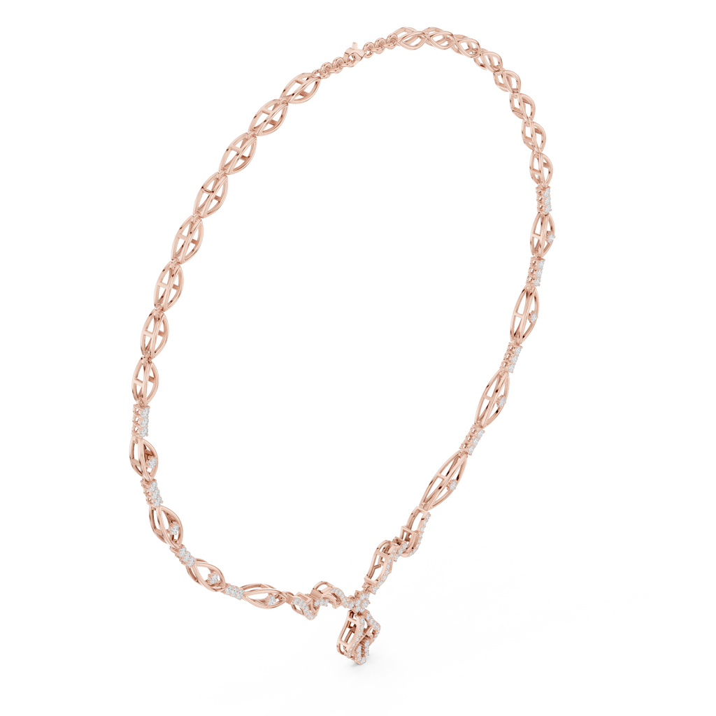 Rose gold diamond oval-link necklace with floral cluster pendant