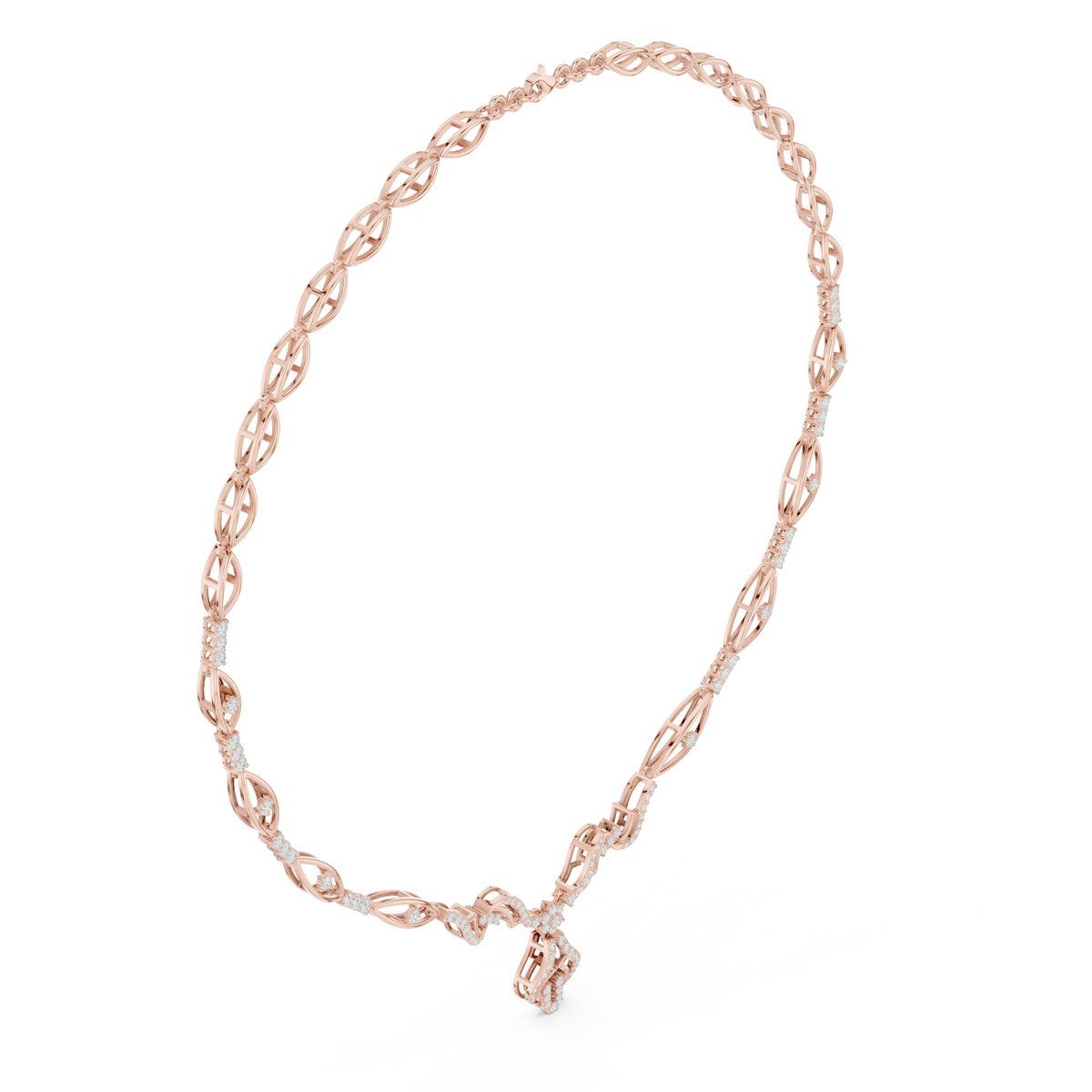 Rose gold diamond oval-link necklace with floral cluster pendant