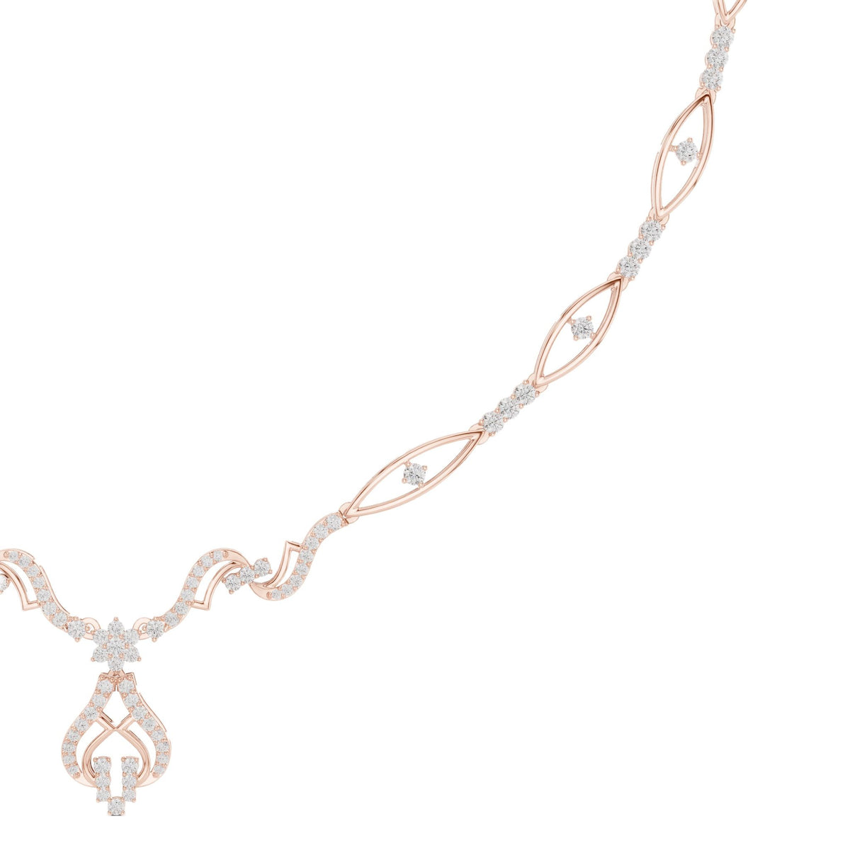 Rose gold diamond floral pendant on oval-link necklace