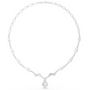 White metal diamond statement necklace with oval link chain and floral drop pendant