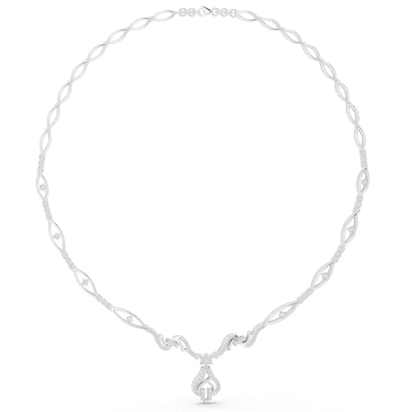 White gold oval-link diamond statement necklace with floral cluster pendant
