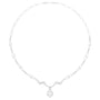 Floral diamond statement necklace in white metal, centered flower pendant on oval link chain