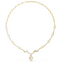 Two-tone gold diamond statement necklace with oval link chain and floral pendant