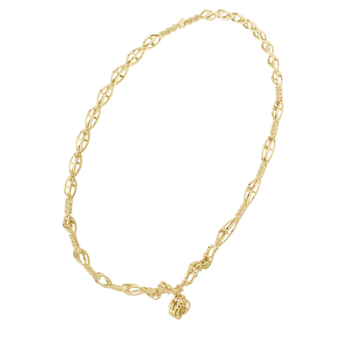 Yellow gold diamond necklace with oval link chain and central floral pendant