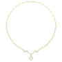 Yellow gold floral diamond statement necklace with oval link chain and teardrop pendant