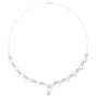 White gold necklace with round link row and white accent stones, teardrop center pendant