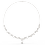 White gold necklace with round link row and white accent stones, teardrop center pendant