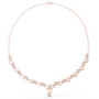 Diamond bloom necklace with round diamonds on rose gold open oval links and a center drop charm.