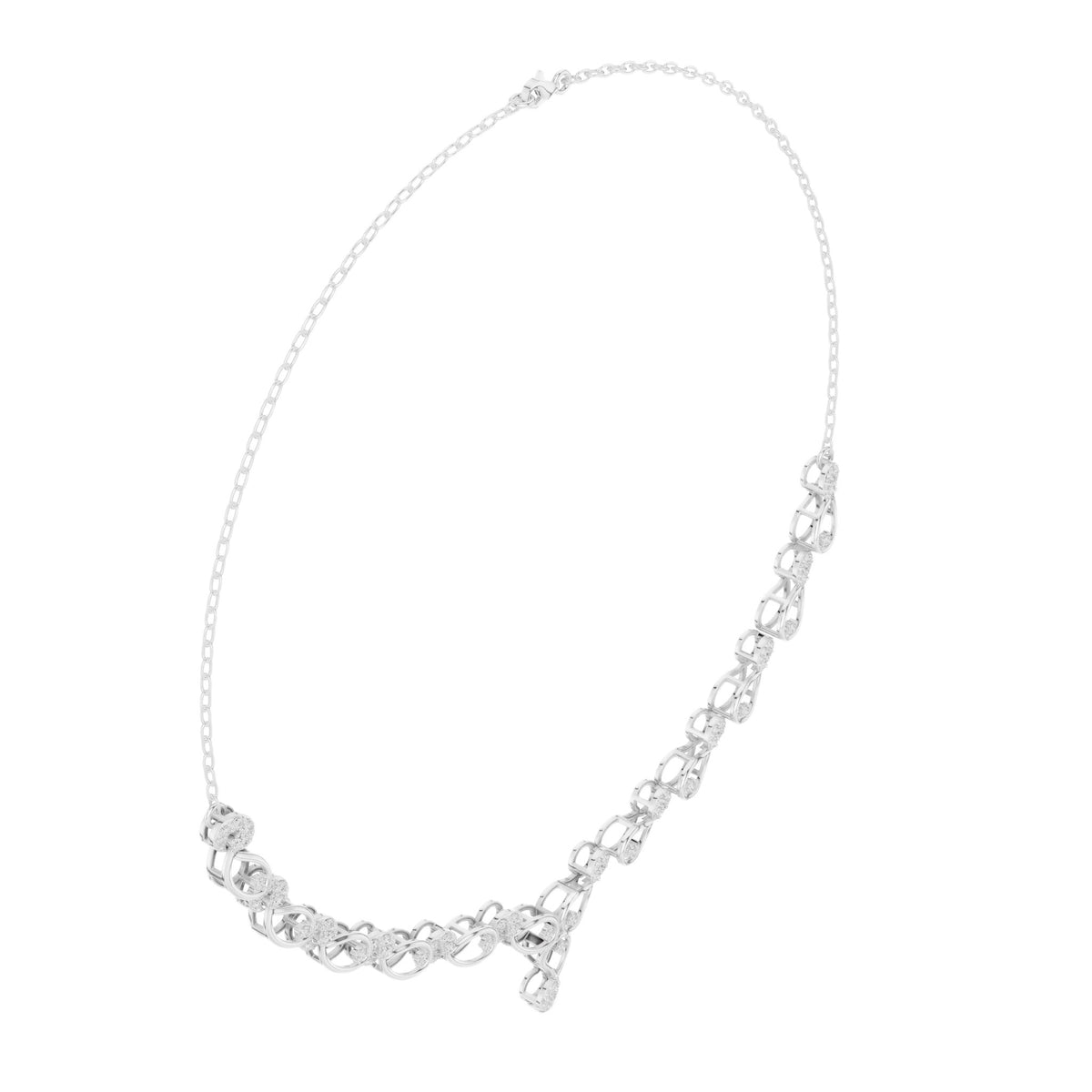 White gold diamond necklace with round stones and open loop link details