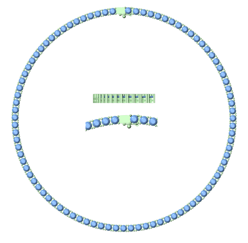 Tennis necklace with round blue gemstones and small bar connectors