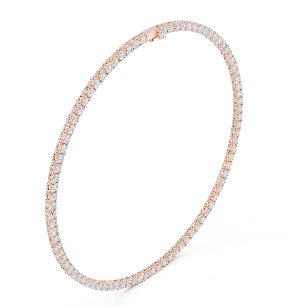 Round diamond tennis necklace with white stones on rose-gold tone chain
