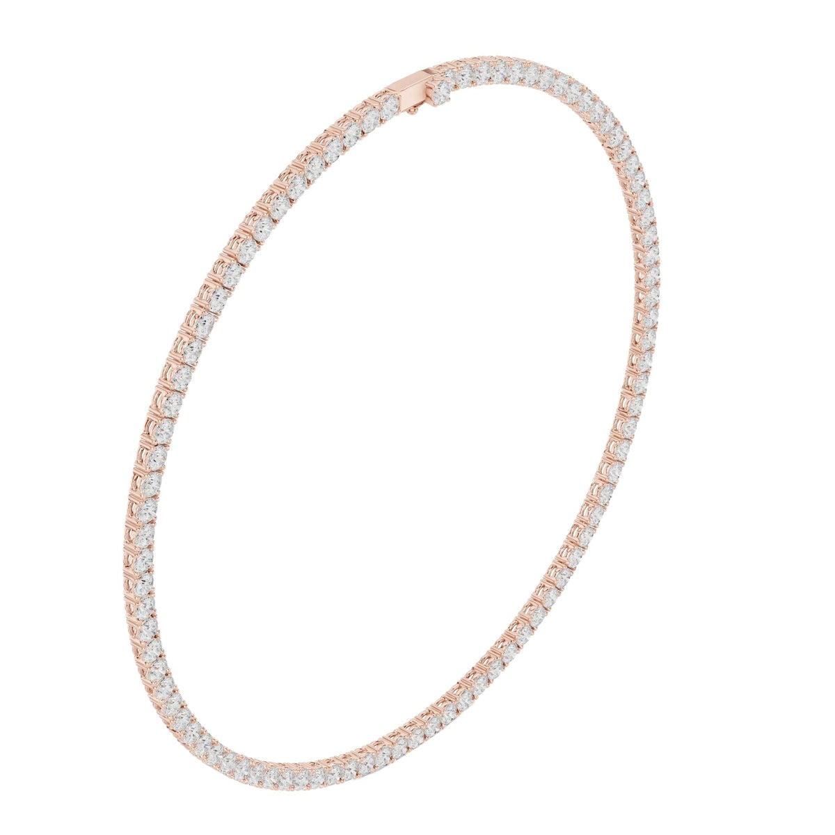 Round diamond tennis necklace with white stones on rose-gold tone chain