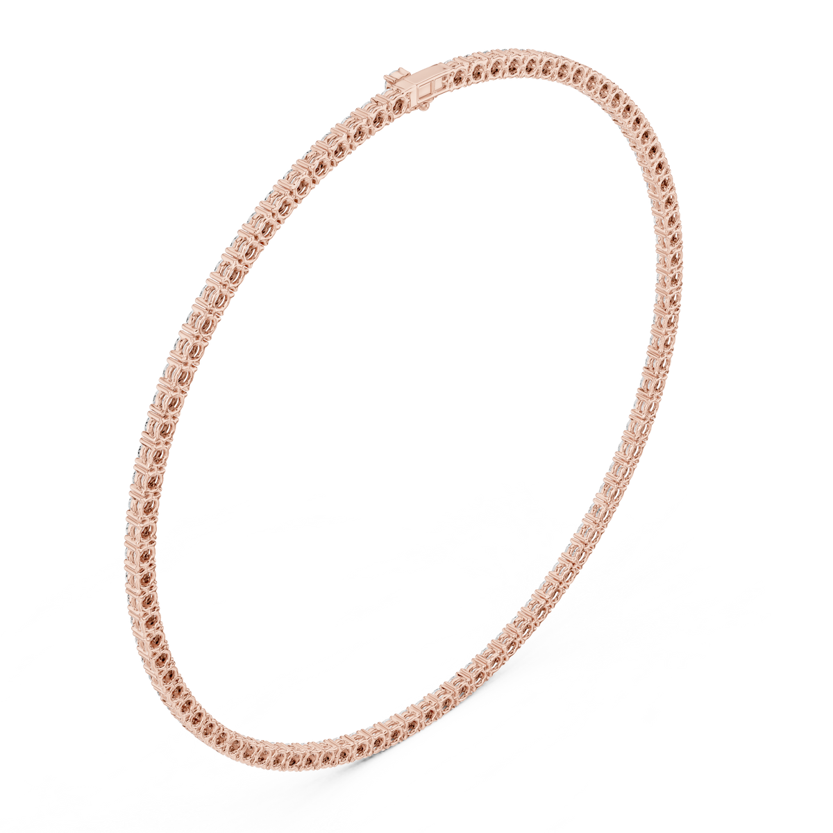 Round diamond tennis necklace with rose-gold tone setting and white stones