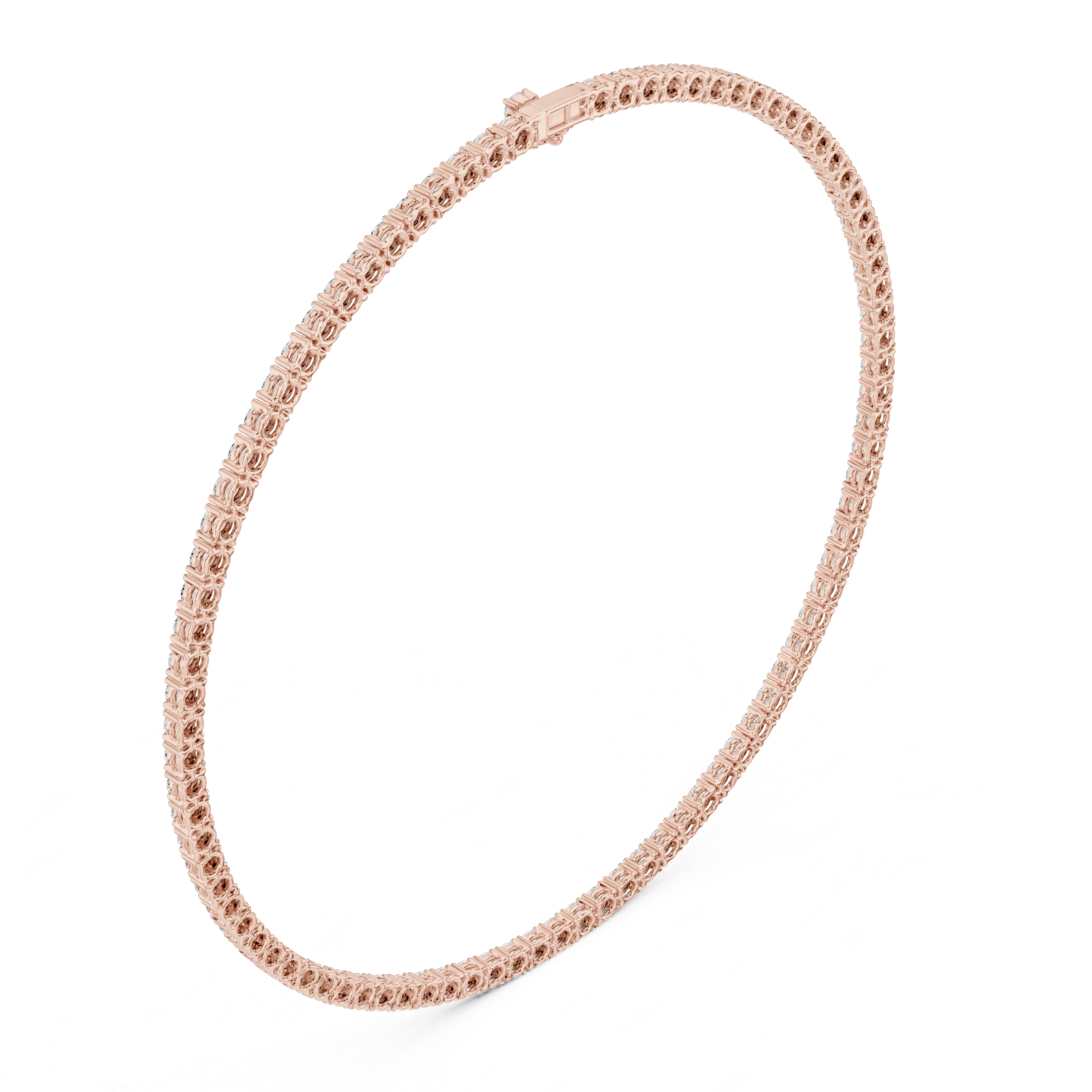 Round diamond tennis necklace with rose-gold tone setting and white stones