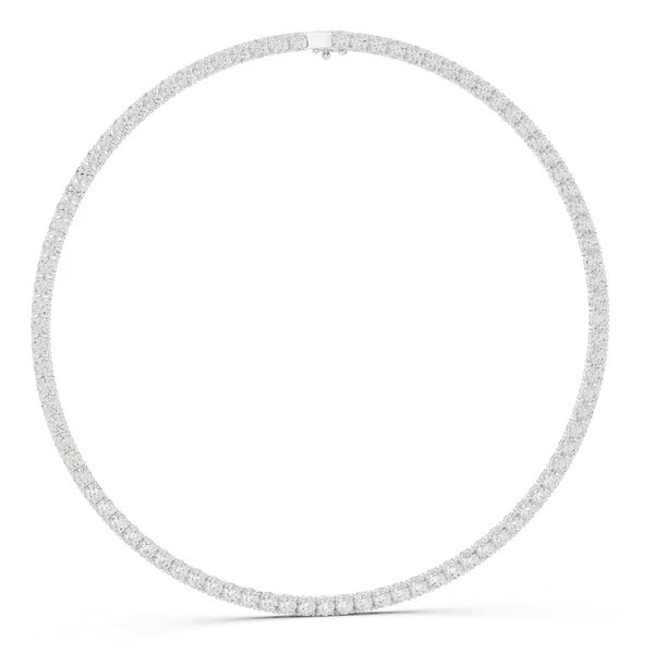 Round diamond tennis necklace with round stones on glittering silver-tone band